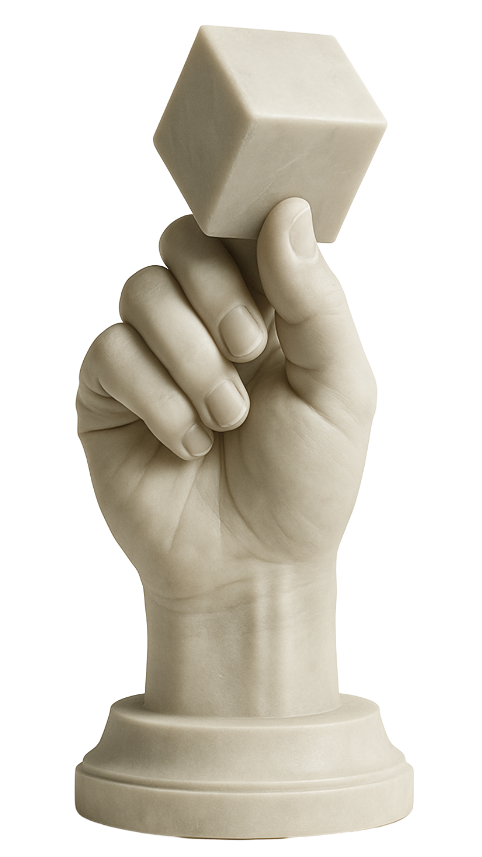 Marble hand holding a cube